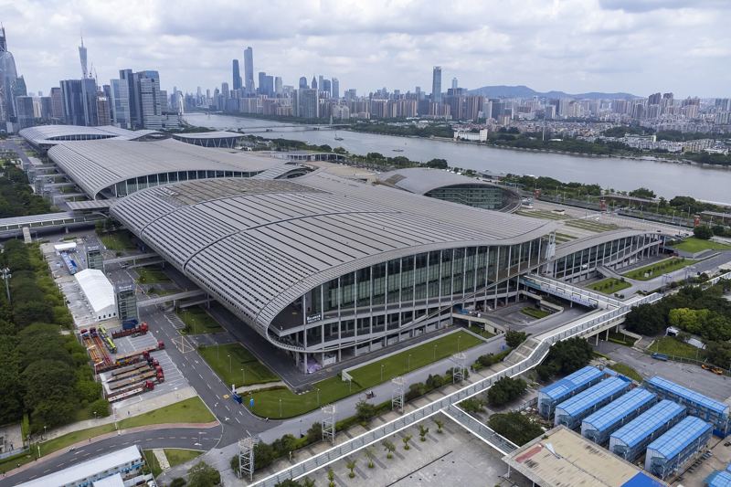 Vista aérea do complexo da Canton Fair, em Guangzhou